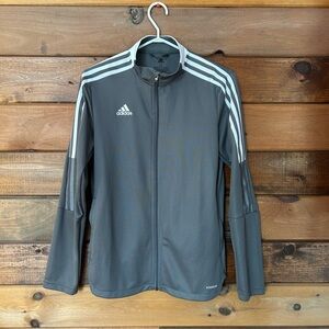 Adidas Women's Gray Windbreaker with White Stripes